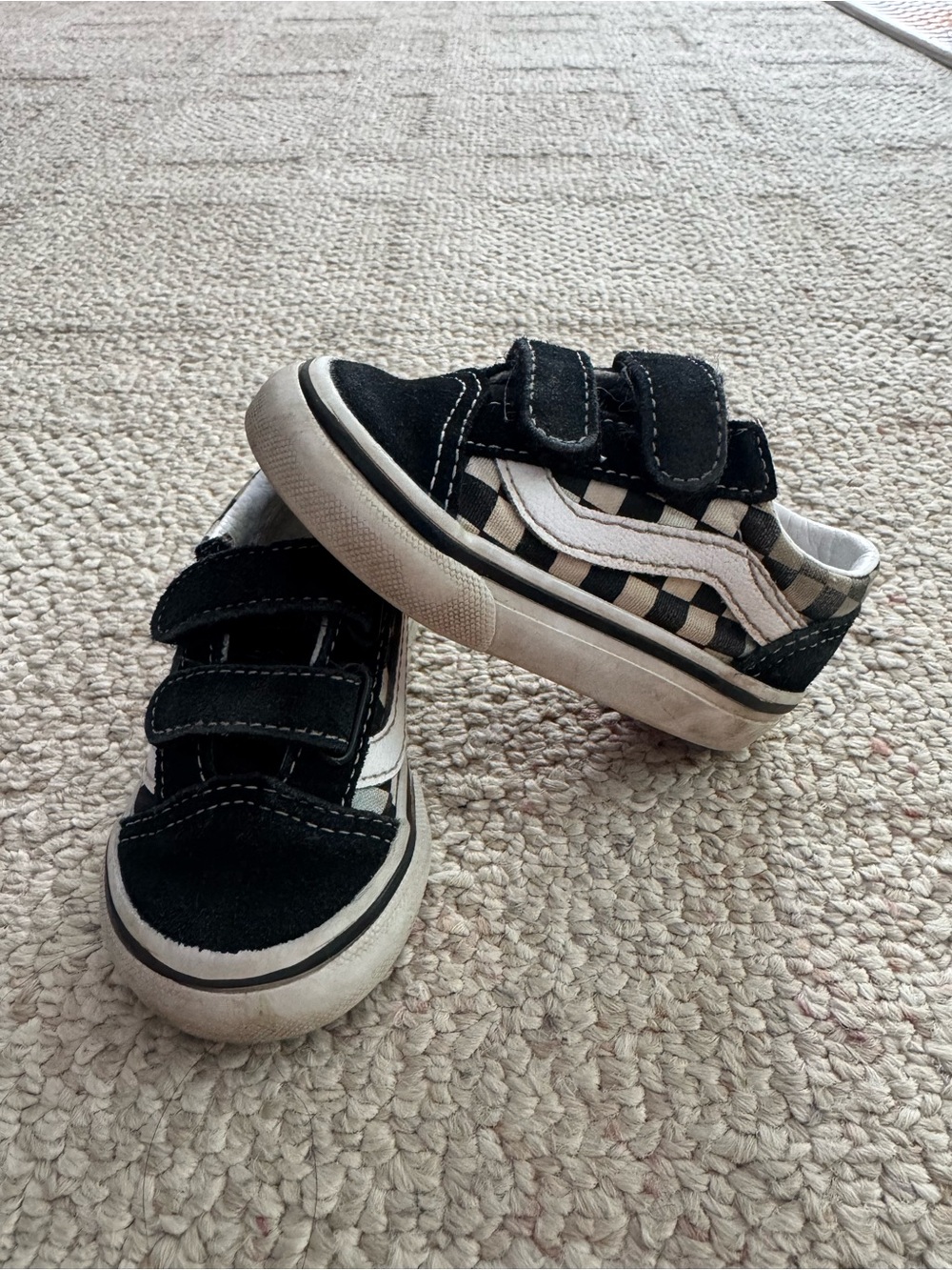 Vans Kids Black & White Checkerboard Velcro Sneakers